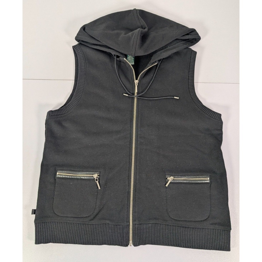 Lauren Jeans Co Ralph Lauren Vest Hoodie Women's Small Black Full Zip Sleeveless